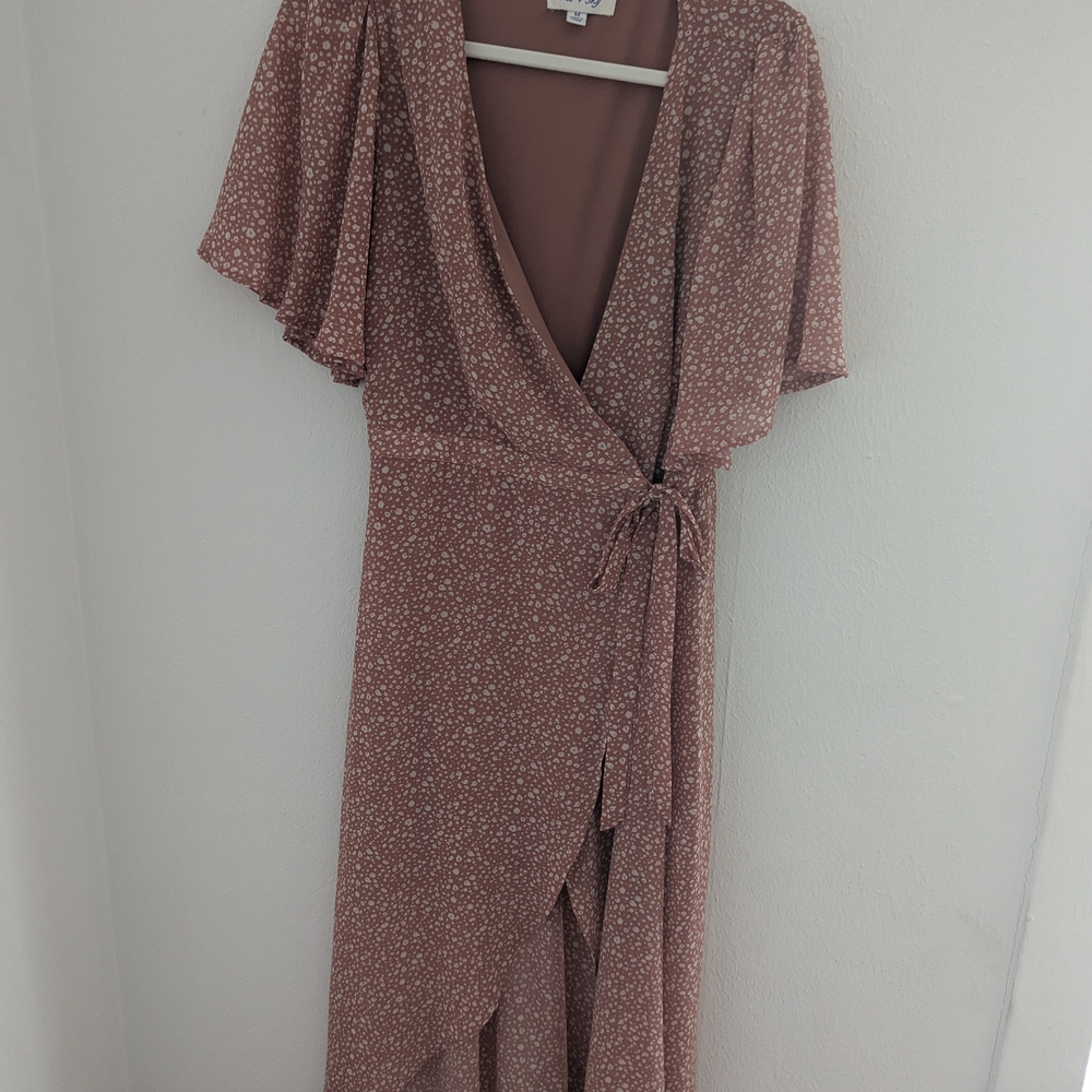 She + Sky Pink High Low Sundress with Plunge Neckline